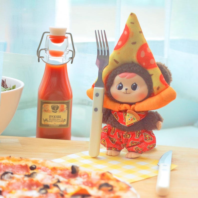 Labubu outfits Fun Pizza Party Set – Hat, Pants & Scarf (No Doll Included)