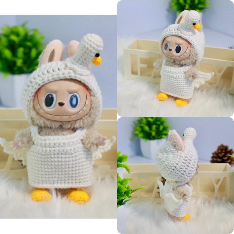 Labubu outfits Animal Plush Romper Series – Chick / Bear / Dino / Duck & More (No Doll Included)
