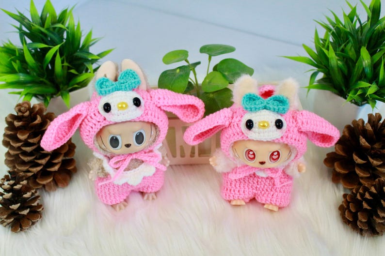 Labubu outfits Cute Animal & Cartoon Knit Series – Bunny/Ladybug/Doraemon & More (No Doll Included)