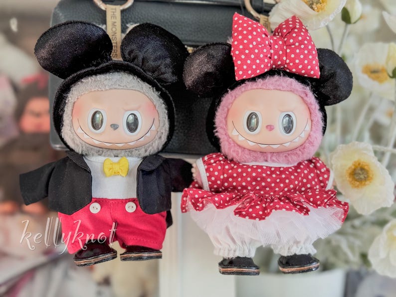 Labubu outfits Classic Cartoon Couple Set – Polka Dot & Tuxedo Styles (No Doll Included)