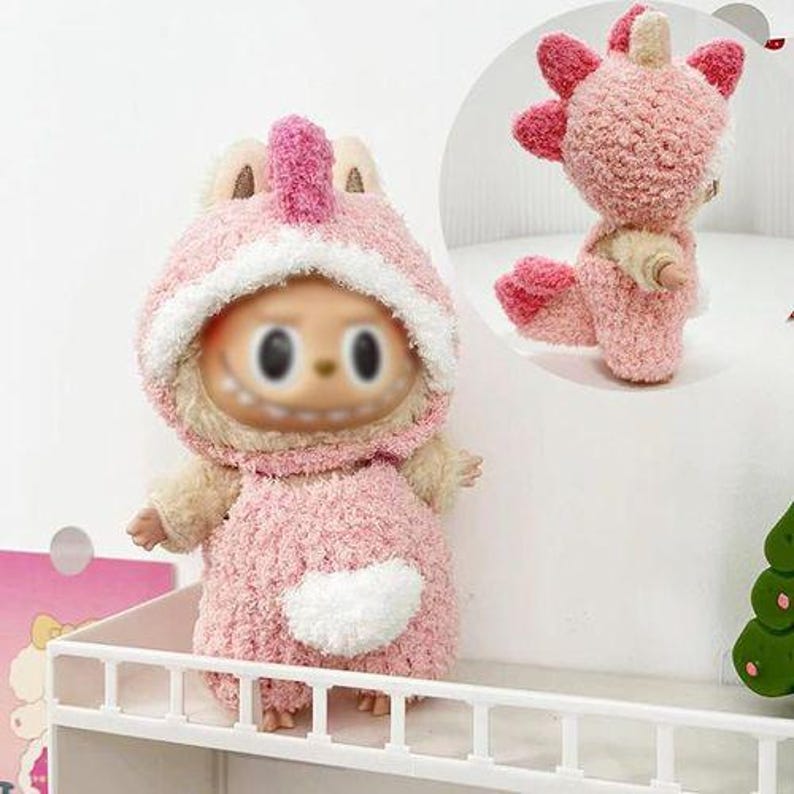 Labubu outfits Cozy Animal Onesie Series – Dino / Lion / Elephant / Reindeer / Blue Knit (No Doll Included)