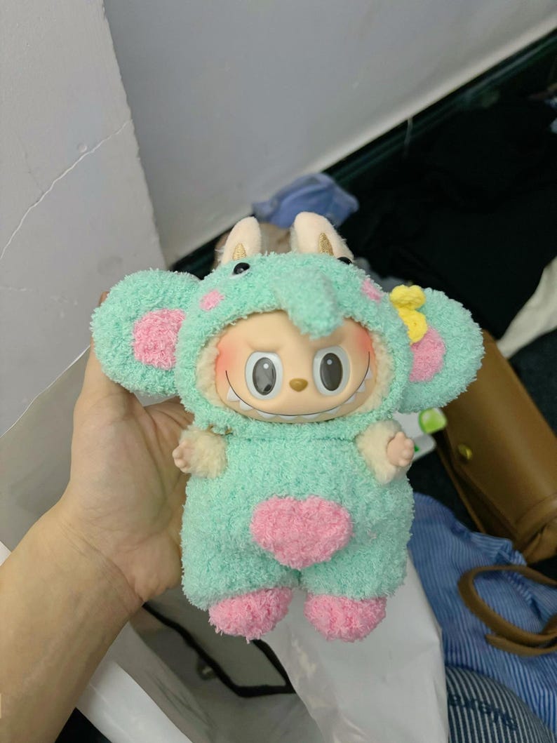 Labubu outfits Cozy Animal Onesie Series – Dino / Lion / Elephant / Reindeer / Blue Knit (No Doll Included)