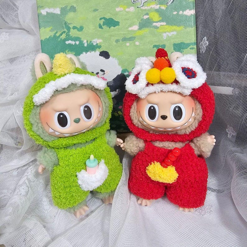 Labubu outfits Cozy Animal Onesie Series – Dino / Lion / Elephant / Reindeer / Blue Knit (No Doll Included)