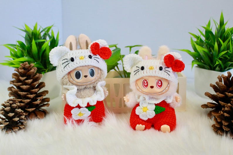 Labubu outfits Cute Animal & Cartoon Knit Series – Bunny/Ladybug/Doraemon & More (No Doll Included)