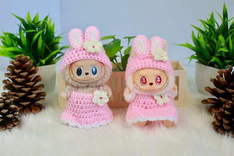 Labubu outfits Cute Animal & Cartoon Knit Series – Bunny/Ladybug/Doraemon & More (No Doll Included)