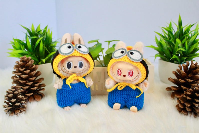 Labubu outfits Cute Animal & Cartoon Knit Series – Bunny/Ladybug/Doraemon & More (No Doll Included)