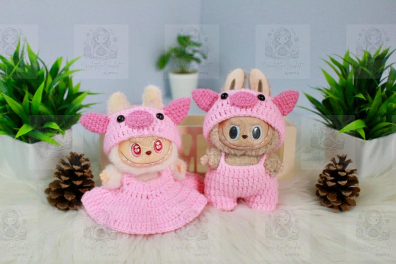 Labubu outfits Cute Animal & Cartoon Knit Series – Bunny/Ladybug/Doraemon & More (No Doll Included)
