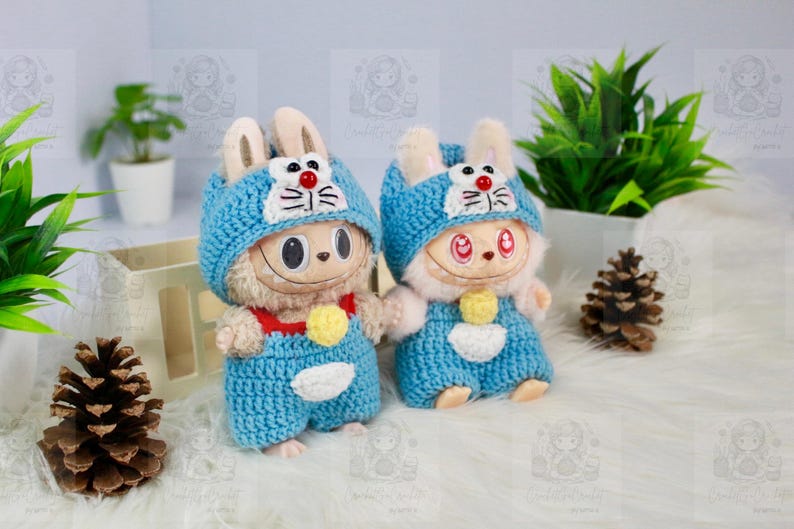Labubu outfits Cute Animal & Cartoon Knit Series – Bunny/Ladybug/Doraemon & More (No Doll Included)