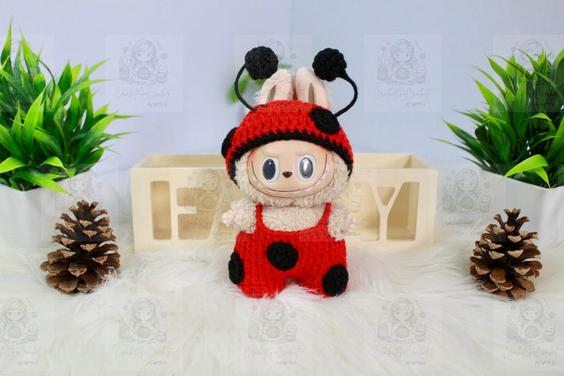 Labubu outfits Cute Animal & Cartoon Knit Series – Bunny/Ladybug/Doraemon & More (No Doll Included)