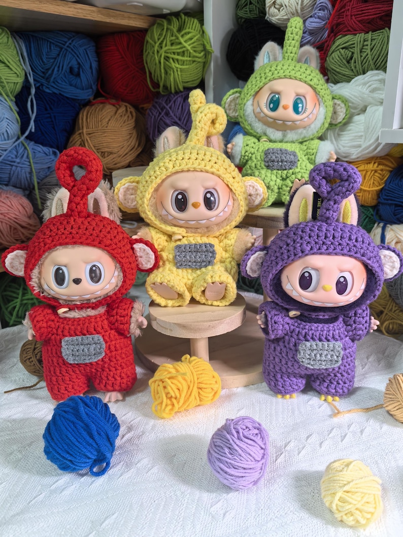 Labubu outfits Hand-Crocheted Color Squad Costume Set – Red / Yellow / Green / Purple (No Doll Included)