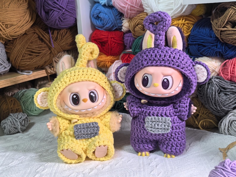 Labubu outfits Hand-Crocheted Color Squad Costume Set – Red / Yellow / Green / Purple (No Doll Included)