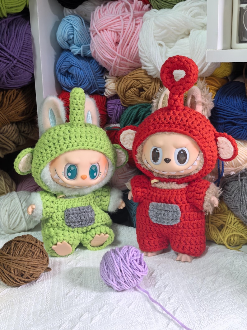Labubu outfits Hand-Crocheted Color Squad Costume Set – Red / Yellow / Green / Purple (No Doll Included)