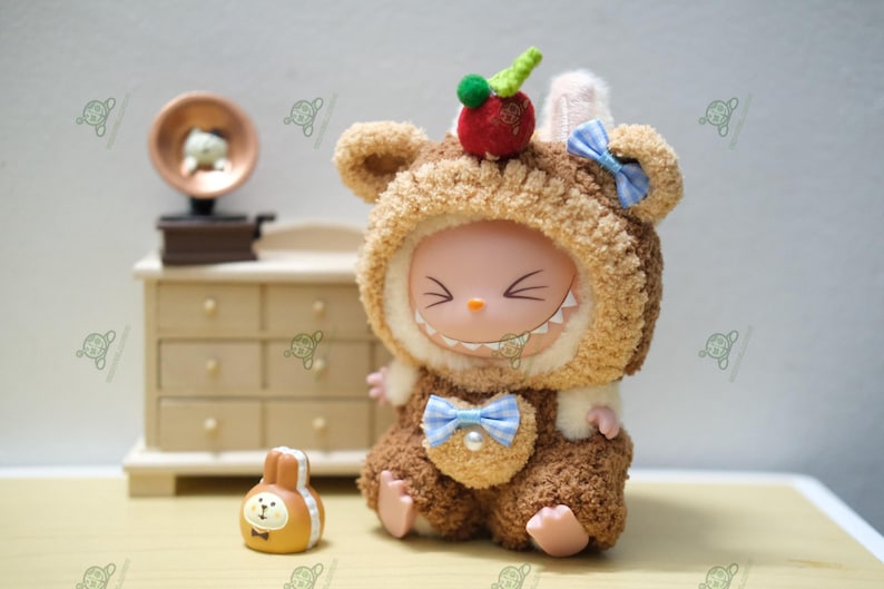 Labubu outfits Strawberry Bear Plush Suit with Carry Bag (No Doll Included)