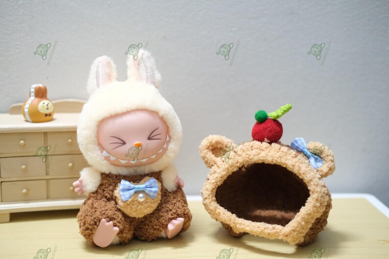 Labubu outfits Strawberry Bear Plush Suit with Carry Bag (No Doll Included)