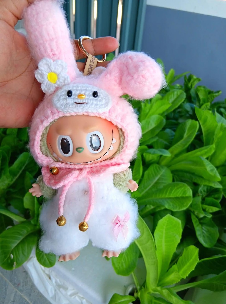 Labubu outfits Fluffy Bunny Suit Set – White A / Pink B (No Doll Included)