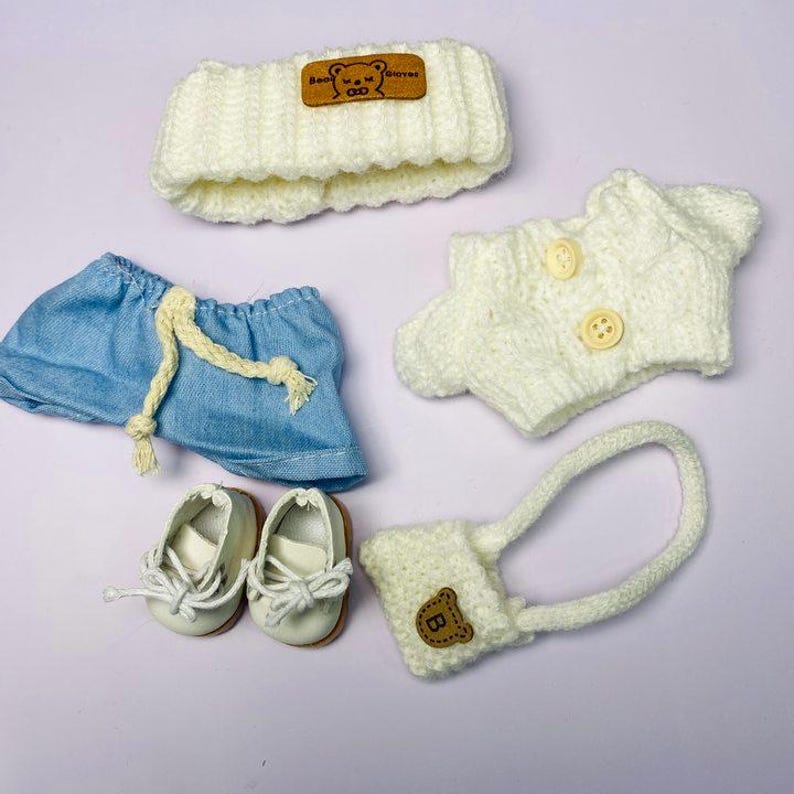 Labubu outfits Casual Knit & Denim Set with Cozy Hat (No Doll Included)