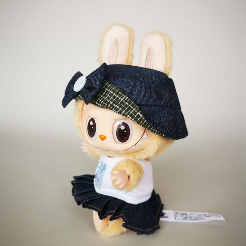 Labubu outfits French Schoolgirl Beret Set – Blue/Green Skirt Version (No Doll Included)