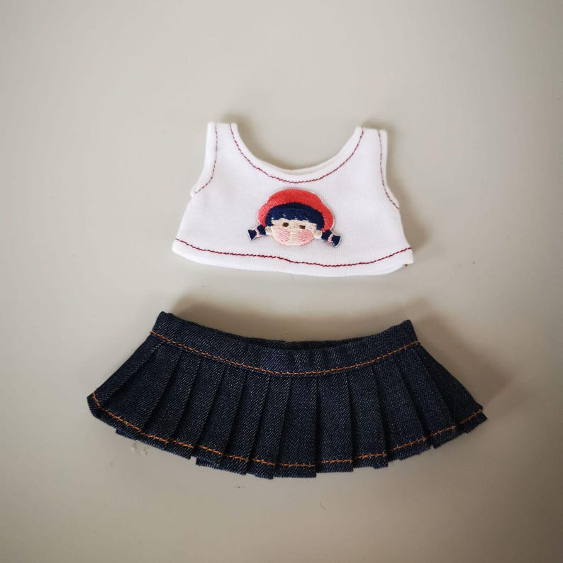 Labubu outfits French Schoolgirl Beret Set – Blue/Green Skirt Version (No Doll Included)