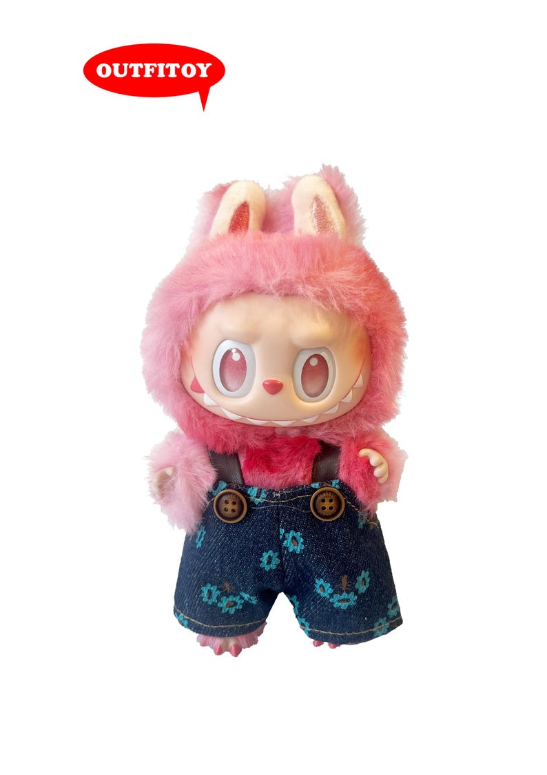 Labubu outfits Blossom Bunny Denim Romper (No Doll Included)