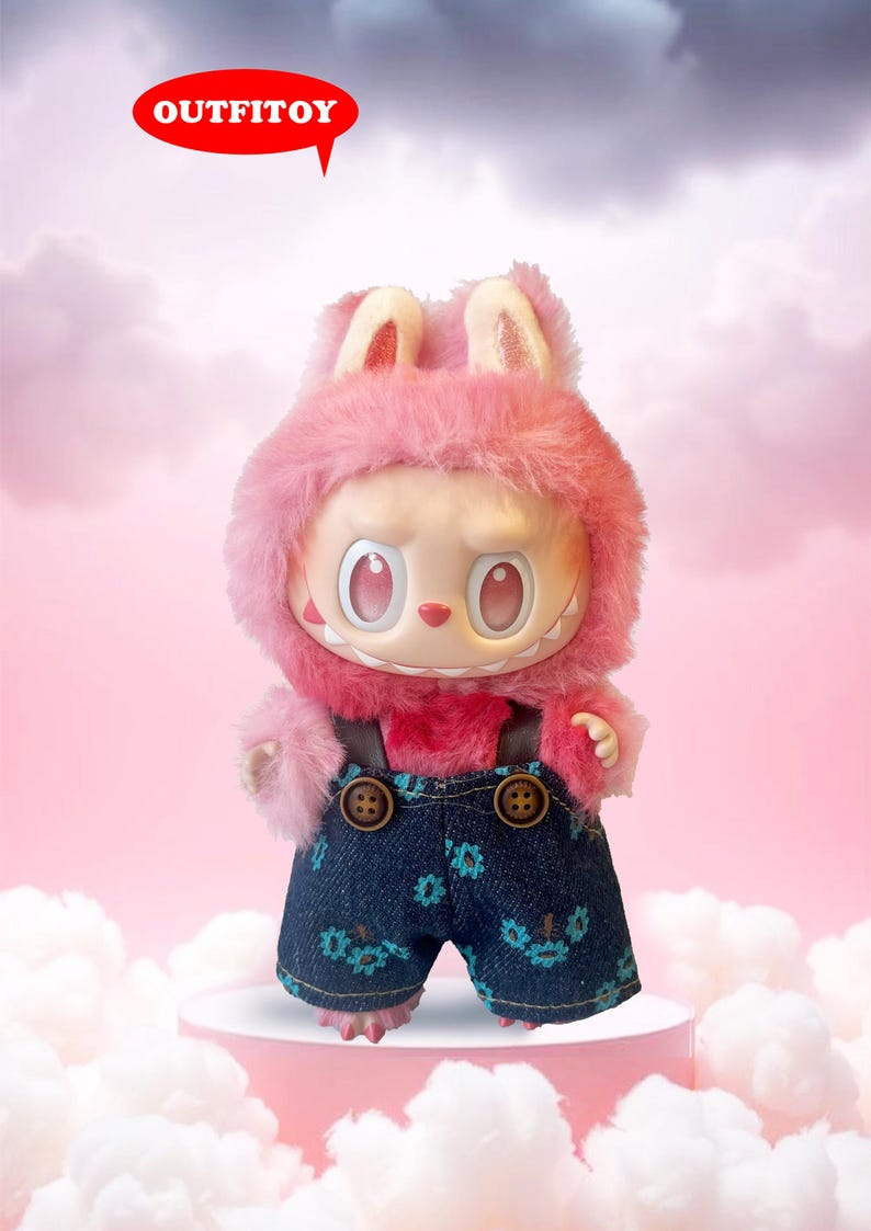 Labubu outfits Blossom Bunny Denim Romper (No Doll Included)