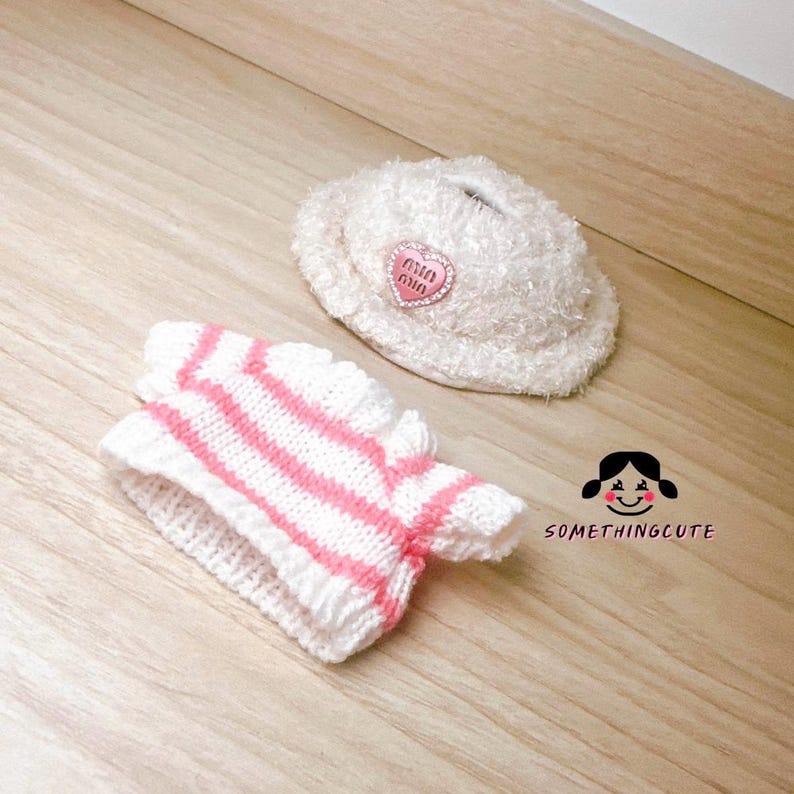 Labubu outfits Heartfelt Striped Summer Knit Set (No Doll Included)
