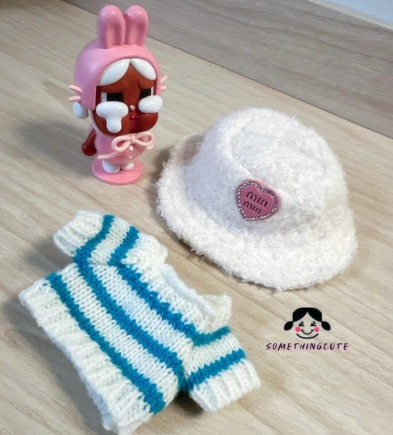 Labubu outfits Heartfelt Striped Summer Knit Set (No Doll Included)