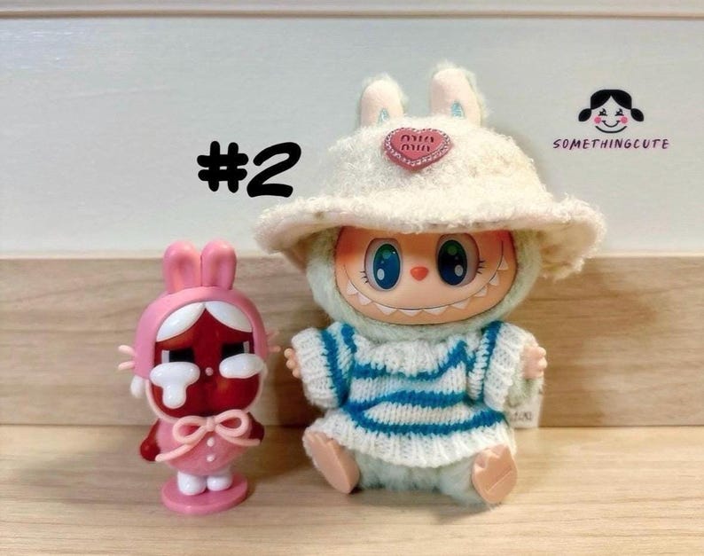 Labubu outfits Heartfelt Striped Summer Knit Set (No Doll Included)