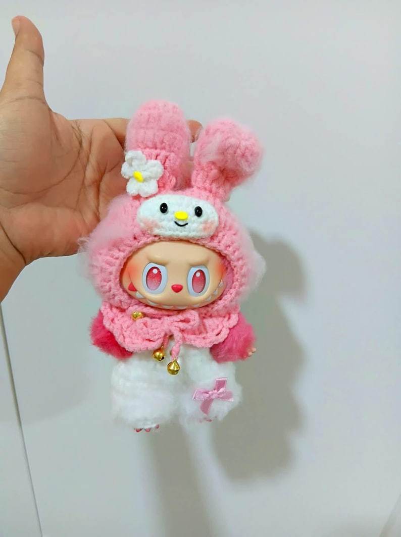 Labubu outfits Fluffy Bunny Suit Set – White A / Pink B (No Doll Included)