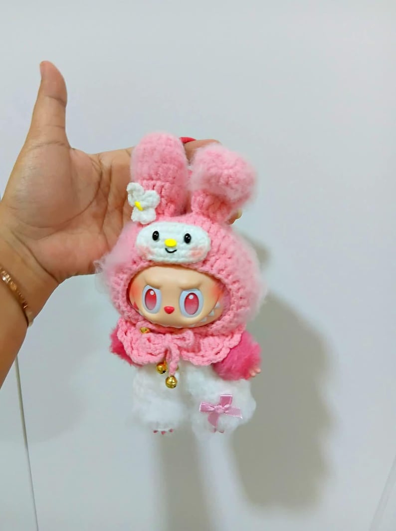 Labubu outfits Fluffy Bunny Suit Set – White A / Pink B (No Doll Included)