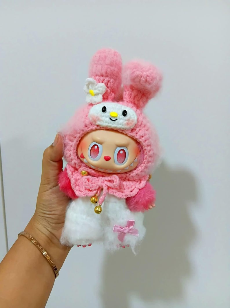 Labubu outfits Fluffy Bunny Suit Set – White A / Pink B (No Doll Included)