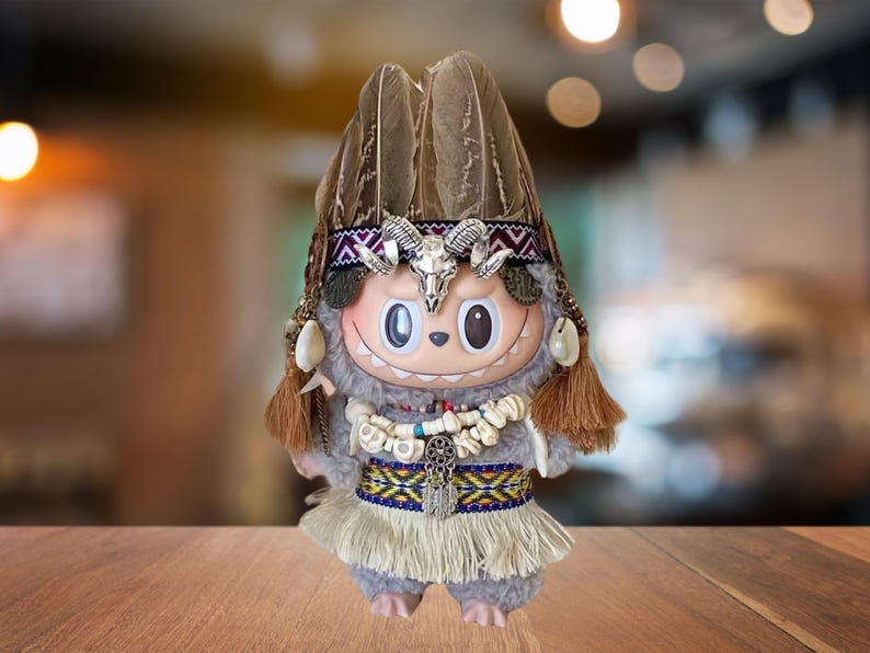 Labubu outfits Tropical Island Hula Set with Grass Skirt & Headband (No Doll Included)