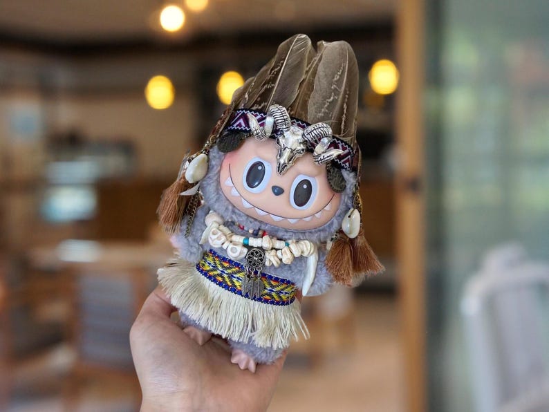 Labubu outfits Tropical Island Hula Set with Grass Skirt & Headband (No Doll Included)