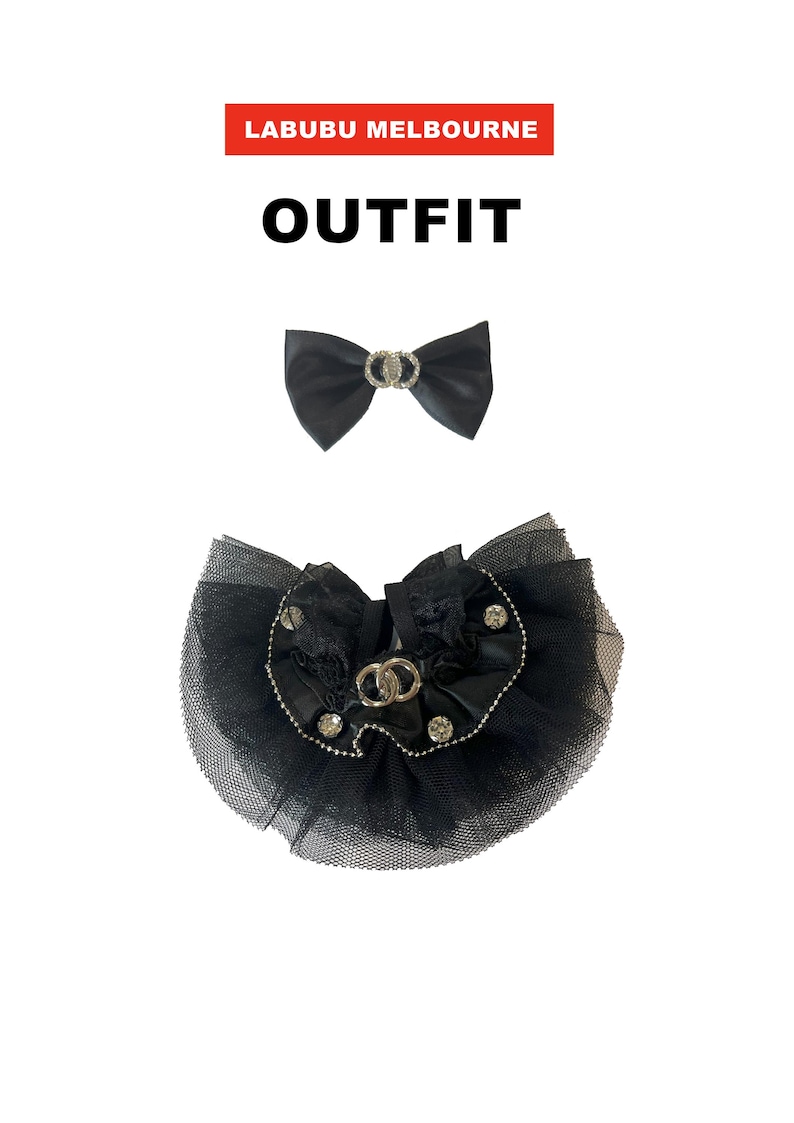 Labubu outfits Gothic Lolita Black Dress Set with Hair Bow & Plush Bag (No Doll Included)