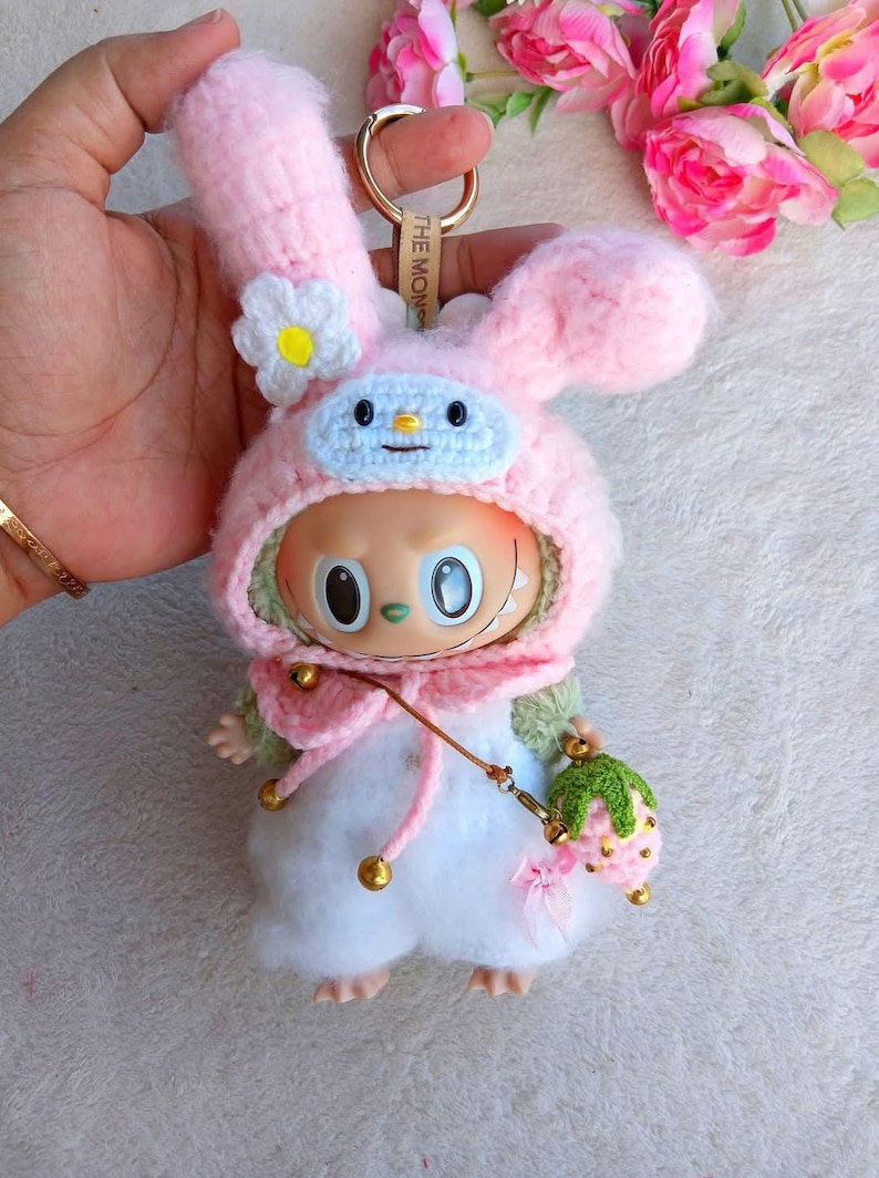 Labubu outfits Fluffy Bunny Suit Set – White A / Pink B (No Doll Included)