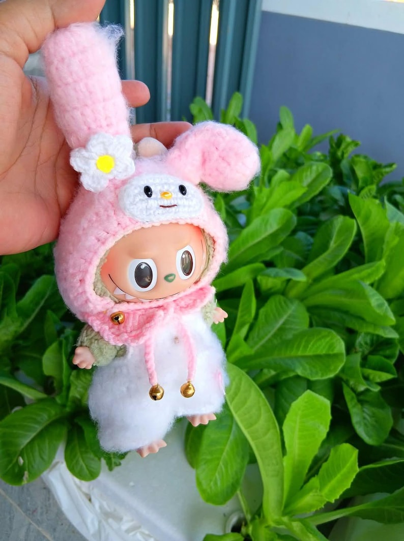 Labubu outfits Fluffy Bunny Suit Set – White A / Pink B (No Doll Included)