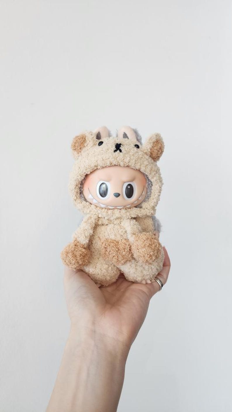 Labubu outfits Cozy Cow Plush Pajama Set with Clip-on Hood (No Doll Included)