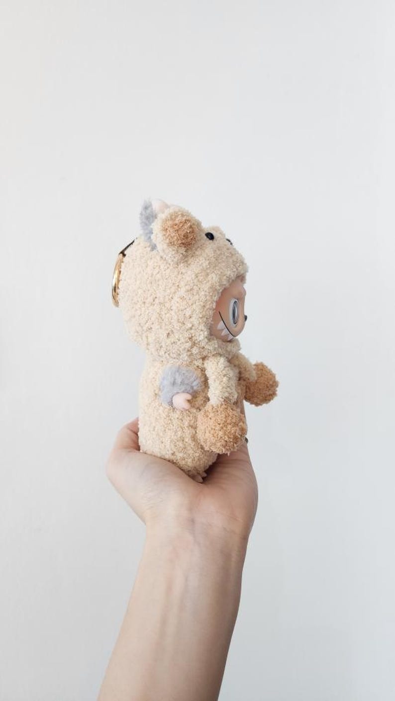 Labubu outfits Cozy Cow Plush Pajama Set with Clip-on Hood (No Doll Included)