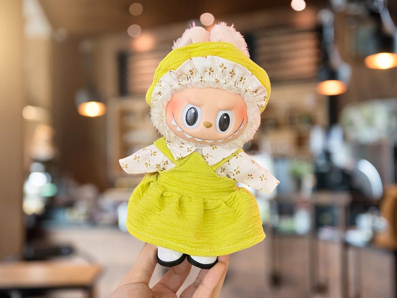 Labubu outfits Spring Floral Dress Series – Long Skirt / Plaid Hood / Short Dress (No Doll Included)