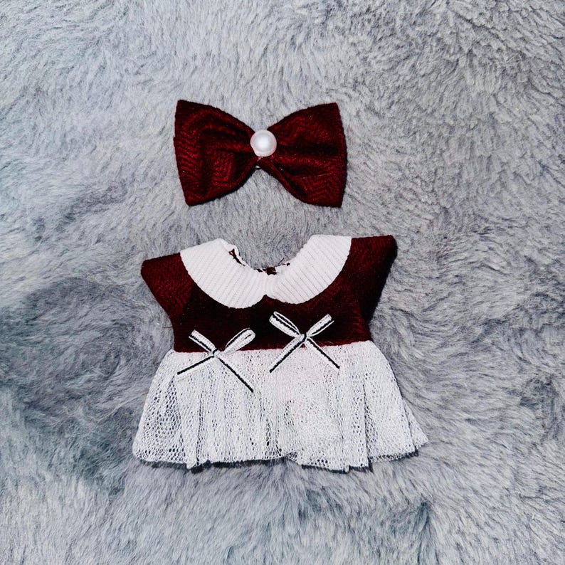 Labubu outfits Vintage School Dress Set with Bow & Bag (No Doll Included)