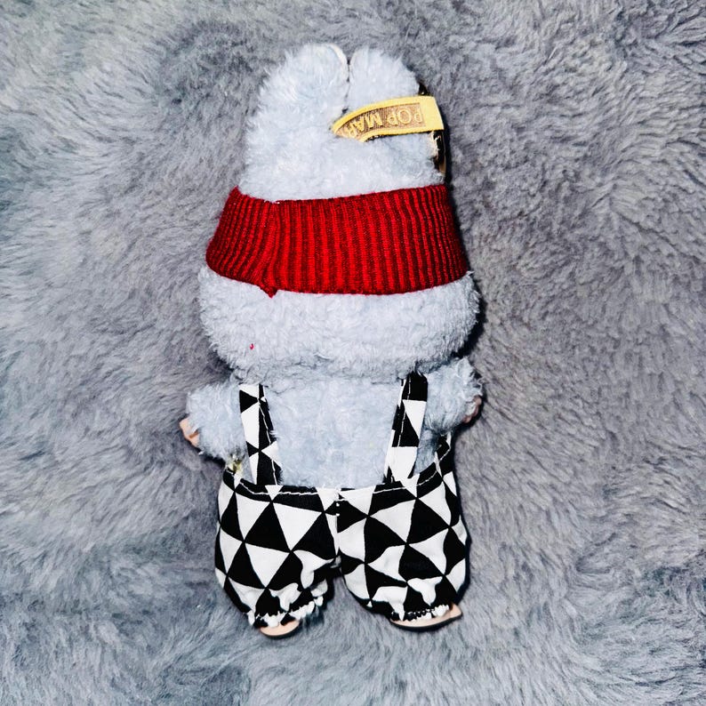 Labubu outfits Retro Harlequin Style Set with Red Beanie (No Doll Included)