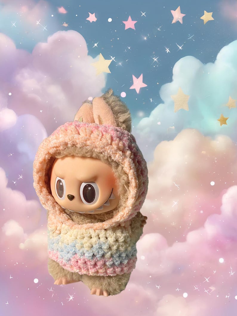 Labubu outfits Pastel Bunny Cocoon Hoodie (No Doll Included)
