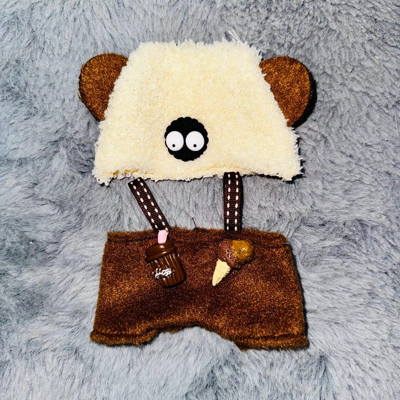 Labubu outfits Playful Puppy Costume Set with Overalls – Clothes Only / with Shoes (No Doll Included)