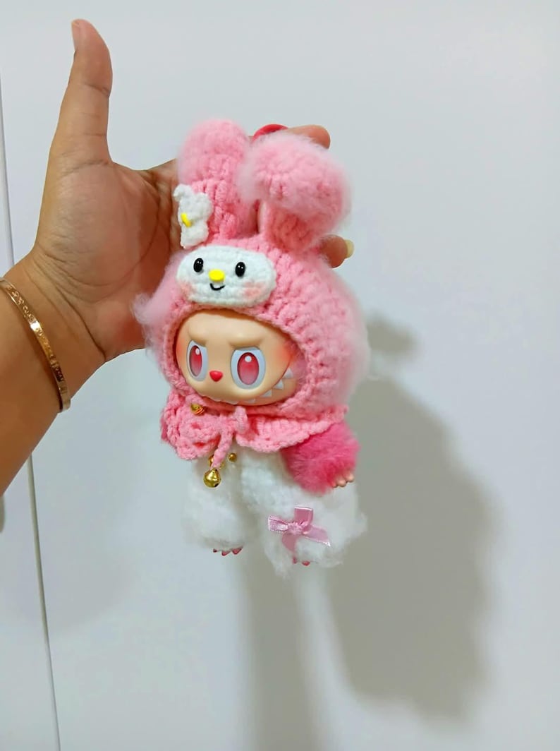 Labubu outfits Fluffy Bunny Suit Set – White A / Pink B (No Doll Included)