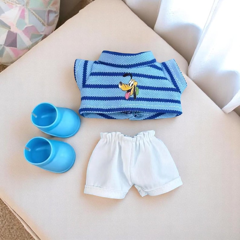 Labubu outfits Striped Tee & Shorts Casual Look Set A/B with Glasses (No Doll Included)