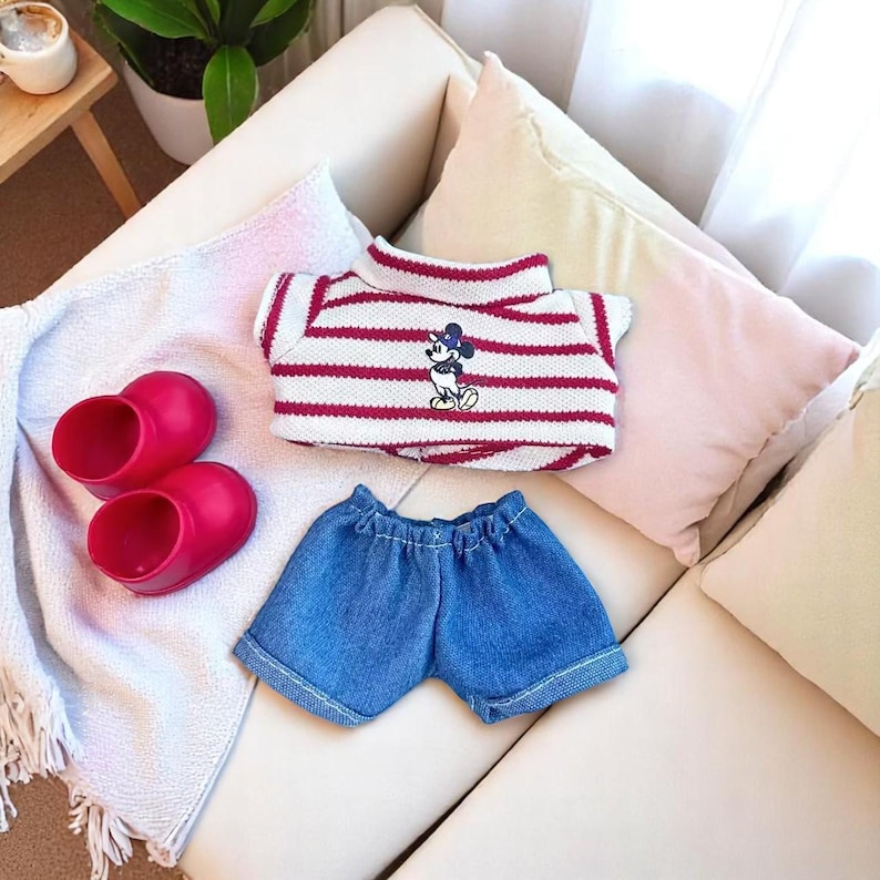 Labubu outfits Striped Tee & Shorts Casual Look Set A/B with Glasses (No Doll Included)