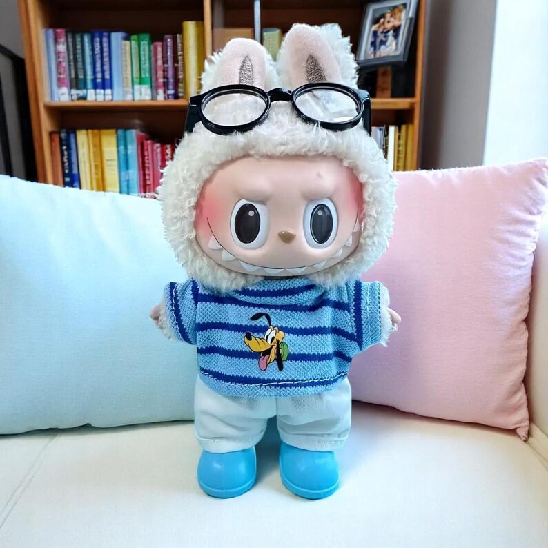 Labubu outfits Striped Tee & Shorts Casual Look Set A/B with Glasses (No Doll Included)