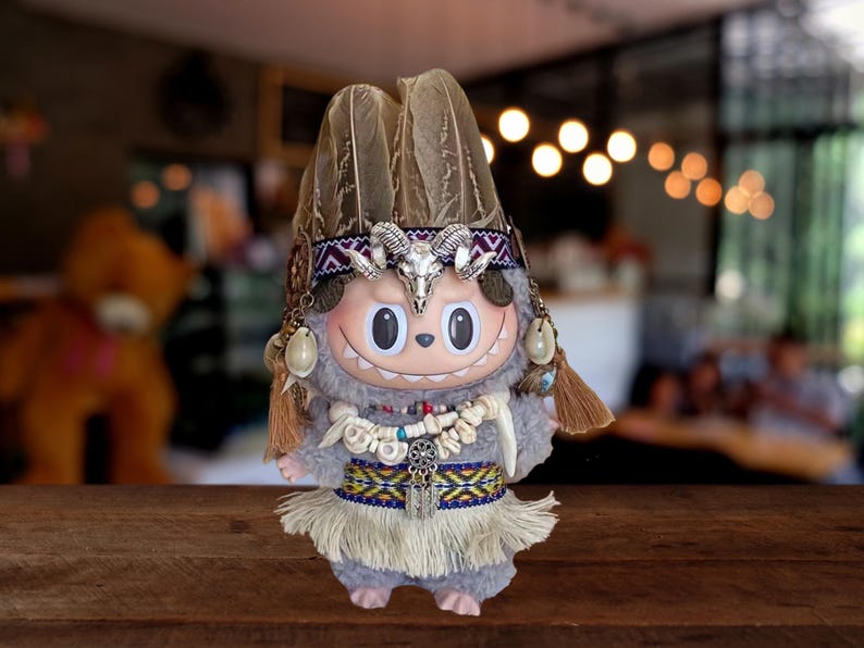 Labubu outfits Tropical Island Hula Set with Grass Skirt & Headband (No Doll Included)