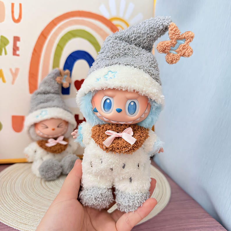 Labubu outfits Winter Elf Knitted Set with Star Hat (No Doll Included)
