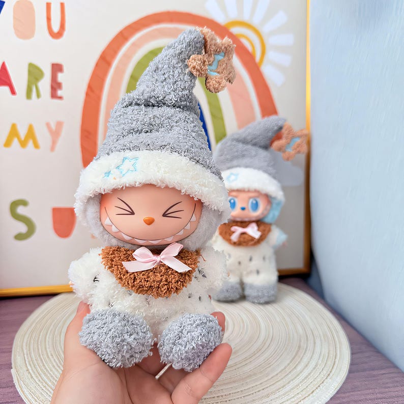 Labubu outfits Winter Elf Knitted Set with Star Hat (No Doll Included)