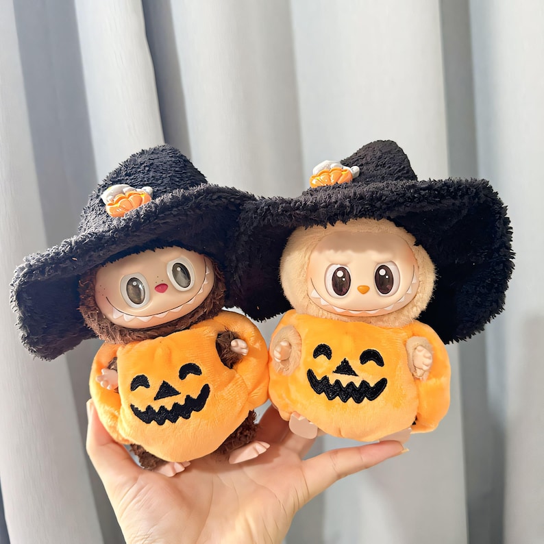 Labubu Outfits Halloween Pumpkin & Witch Hat Set – Spooky Cute Style (No Doll Included)